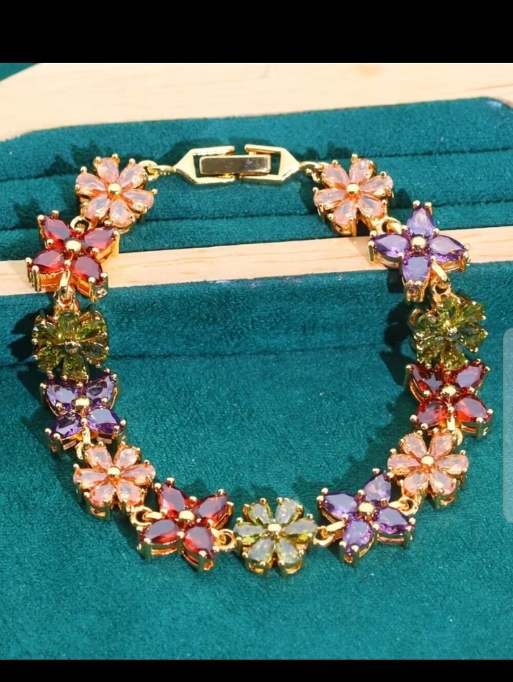 Hand Crafted Multicolor Floral Gemstone Bracelet